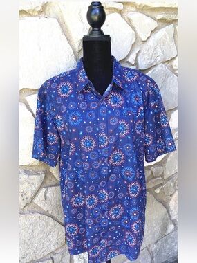 HABAND 4th of July Patriotic Shirt Medium Red White Blue Fireworks NWOT